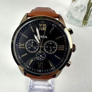 NWT Fossil Flynn Chronograph Brown Leather Men's Watch BQ2261